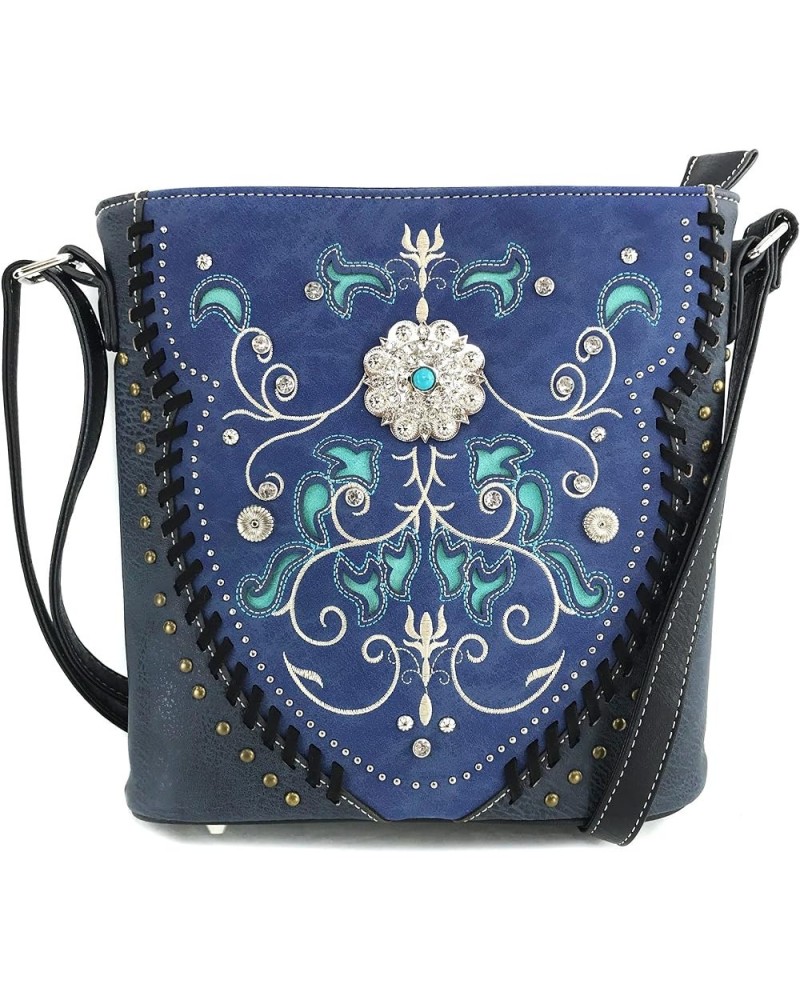 Concho Floral Embroidered Studded CCW Concealed Carry Shoulder Purse Handbag Wallet Navy Messenger Only $30.31 Shoulder Bags