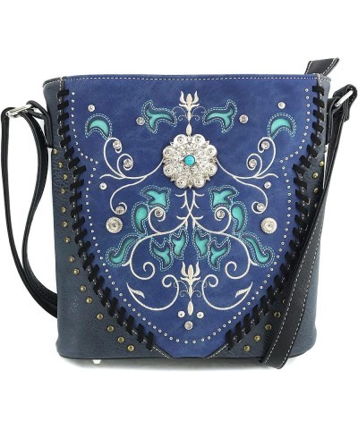 Concho Floral Embroidered Studded CCW Concealed Carry Shoulder Purse Handbag Wallet Navy Messenger Only $30.31 Shoulder Bags