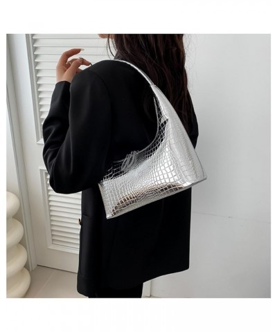 Small Crocodile Leather Tote Bag for Women Crescent Handbag Underarm Shoulder Bag Purse Satchels Small Totes (Pink) Sliver $3...