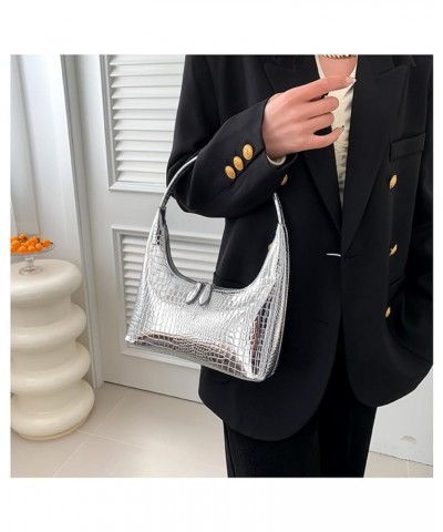 Small Crocodile Leather Tote Bag for Women Crescent Handbag Underarm Shoulder Bag Purse Satchels Small Totes (Pink) Sliver $3...