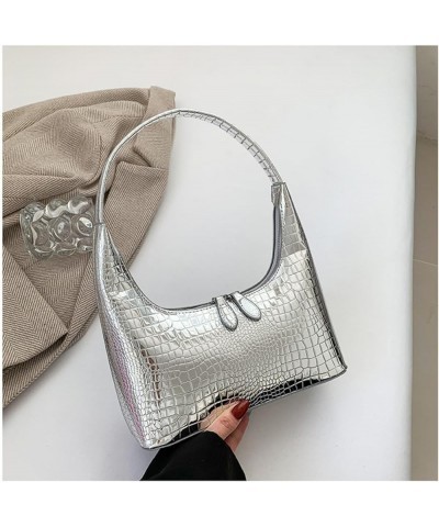 Small Crocodile Leather Tote Bag for Women Crescent Handbag Underarm Shoulder Bag Purse Satchels Small Totes (Pink) Sliver $3...