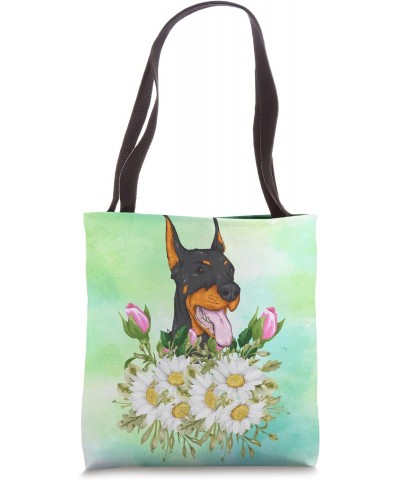 Floral Doberman Pinscher Dog Daisy Tulip Flowers Gardening Tote Bag $11.58 Totes