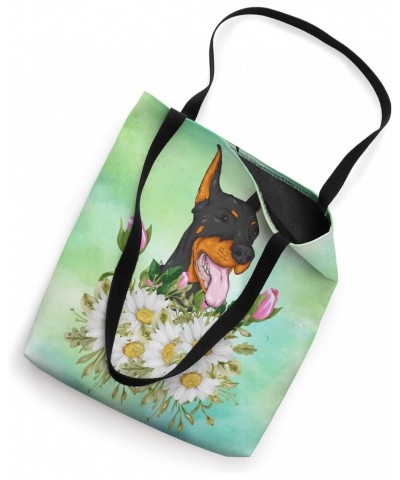 Floral Doberman Pinscher Dog Daisy Tulip Flowers Gardening Tote Bag $11.58 Totes