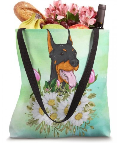 Floral Doberman Pinscher Dog Daisy Tulip Flowers Gardening Tote Bag $11.58 Totes