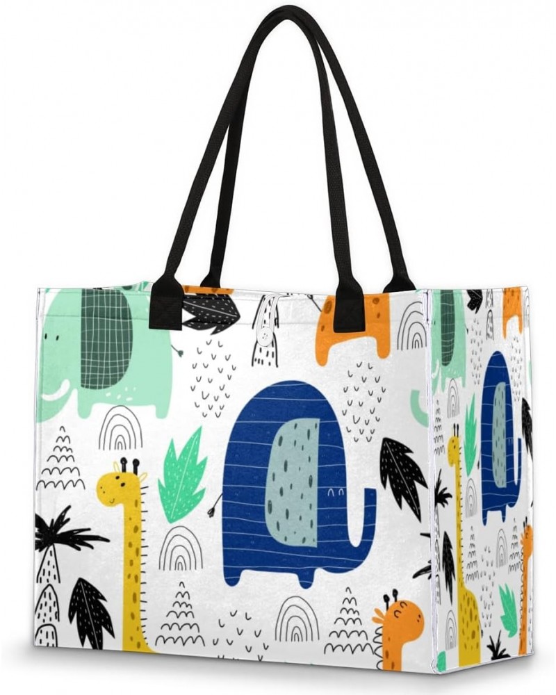 Art Giraffe Elephant Cute Tote Bag with Digital Printing | Multi-Surface Design | Interior Pockets & Exterior Buttons | Ideal...