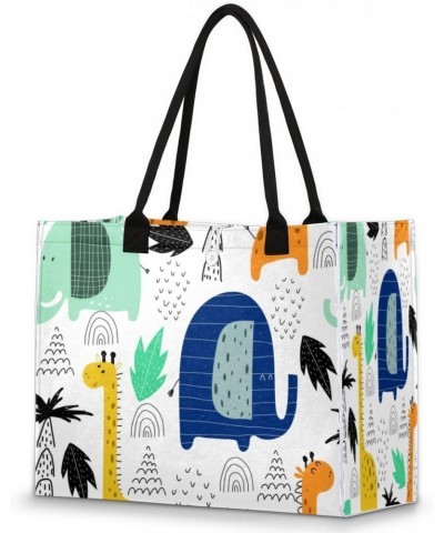 Art Giraffe Elephant Cute Tote Bag with Digital Printing | Multi-Surface Design | Interior Pockets & Exterior Buttons | Ideal...