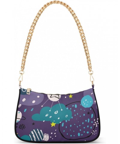 Shoulder Bag Doodle Purple Space Planet Women Clutch Handbag Shoulder Purch Date Chain Bag Tote Bag Spring Holiday Birthday G...