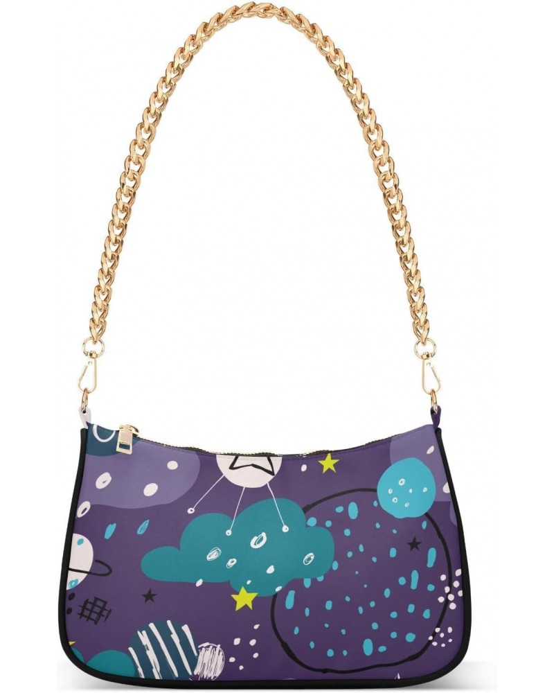 Shoulder Bag Doodle Purple Space Planet Women Clutch Handbag Shoulder Purch Date Chain Bag Tote Bag Spring Holiday Birthday G...