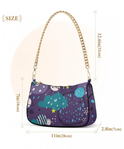 Shoulder Bag Doodle Purple Space Planet Women Clutch Handbag Shoulder Purch Date Chain Bag Tote Bag Spring Holiday Birthday G...