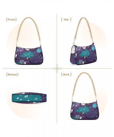 Shoulder Bag Doodle Purple Space Planet Women Clutch Handbag Shoulder Purch Date Chain Bag Tote Bag Spring Holiday Birthday G...