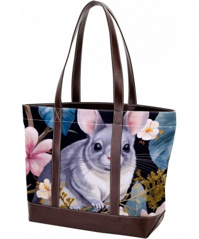 Chinchilla Canvas Leather Mix Tote Bag - Durable Hand-Held 13.3x4.7x12.2 in. Carryall for Women - Stylish and Spacious Daily ...