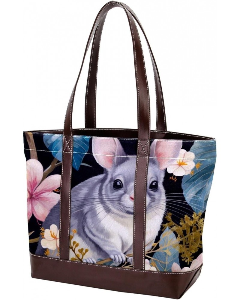 Chinchilla Canvas Leather Mix Tote Bag - Durable Hand-Held 13.3x4.7x12.2 in. Carryall for Women - Stylish and Spacious Daily ...