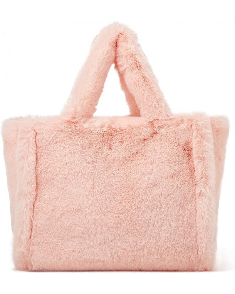 Tote Bag large Shoulder Bag Fleece Faux Fur Hobo Tote Bag Handbag Retro Bag Solid Color Big Purse Big Pink $14.00 Totes