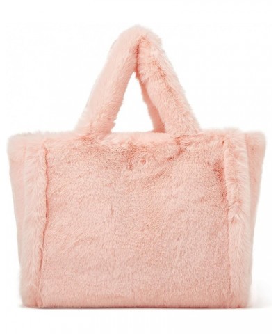 Tote Bag large Shoulder Bag Fleece Faux Fur Hobo Tote Bag Handbag Retro Bag Solid Color Big Purse Big Pink $14.00 Totes