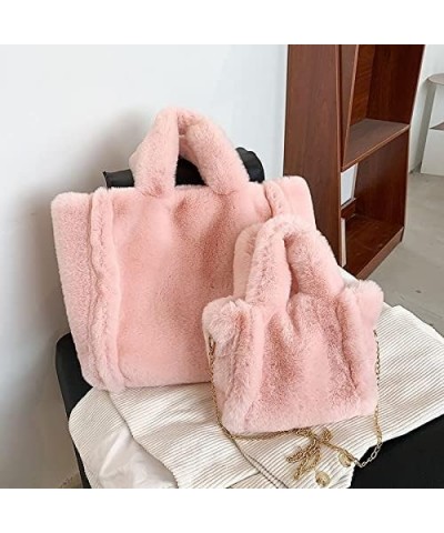 Tote Bag large Shoulder Bag Fleece Faux Fur Hobo Tote Bag Handbag Retro Bag Solid Color Big Purse Big Pink $14.00 Totes