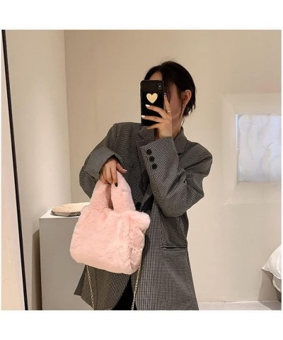 Tote Bag large Shoulder Bag Fleece Faux Fur Hobo Tote Bag Handbag Retro Bag Solid Color Big Purse Big Pink $14.00 Totes