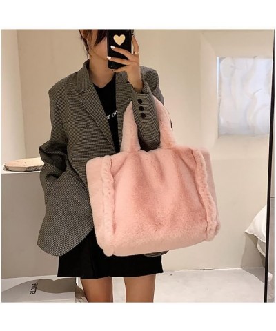 Tote Bag large Shoulder Bag Fleece Faux Fur Hobo Tote Bag Handbag Retro Bag Solid Color Big Purse Big Pink $14.00 Totes