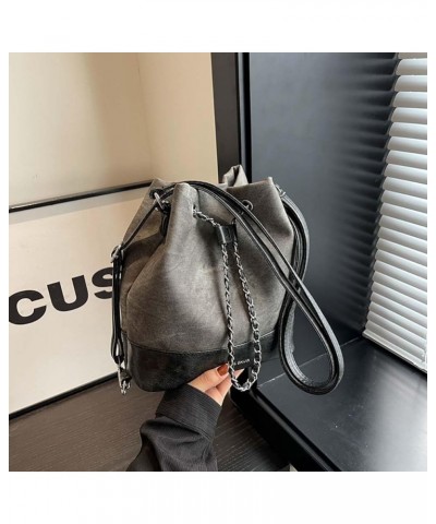 Versatile Commuter Crossbody Bag for Women's Handheld Retro Drawstring Bucket Bag Black $19.18 Crossbody Bags