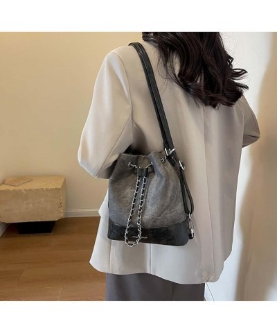 Versatile Commuter Crossbody Bag for Women's Handheld Retro Drawstring Bucket Bag Black $19.18 Crossbody Bags