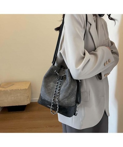 Versatile Commuter Crossbody Bag for Women's Handheld Retro Drawstring Bucket Bag Black $19.18 Crossbody Bags