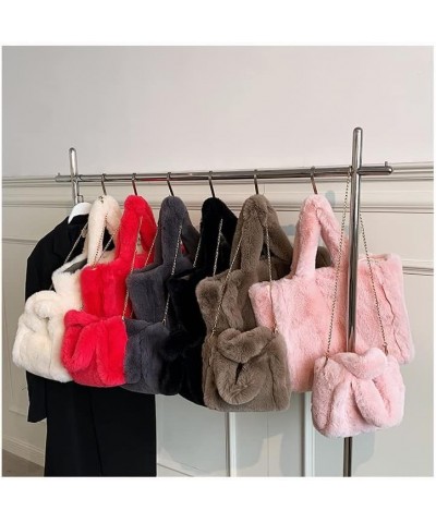 Tote Bag large Shoulder Bag Fleece Faux Fur Hobo Tote Bag Handbag Retro Bag Solid Color Big Purse Big Pink $14.00 Totes