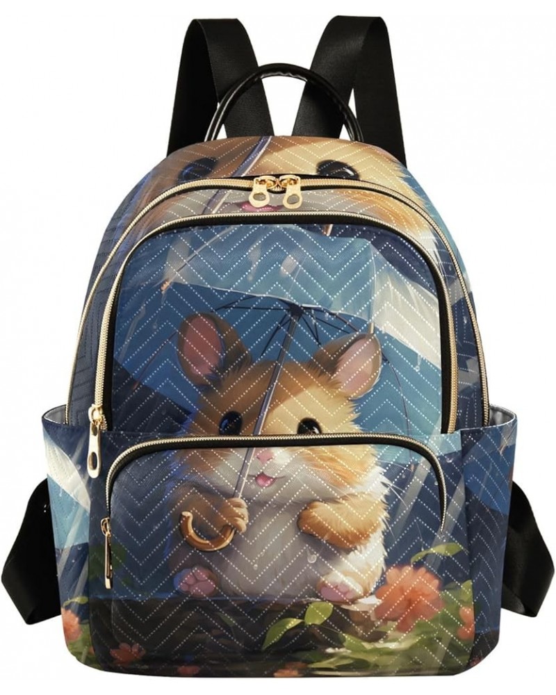 Small Backpack Purse for Women, Hamster with Umbrella Travel Bag Casual Daypack Shoulder Bag Medium $16.92 Backpacks