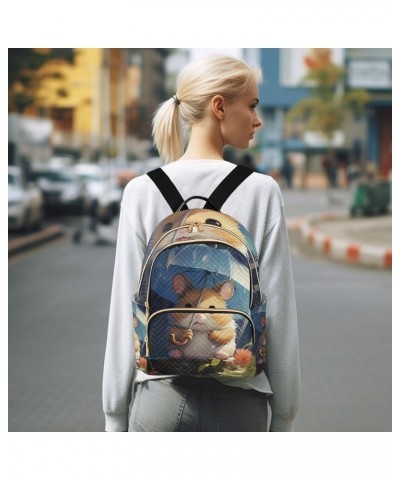 Small Backpack Purse for Women, Hamster with Umbrella Travel Bag Casual Daypack Shoulder Bag Medium $16.92 Backpacks