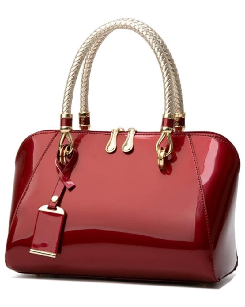 Top-handle Handbags Purse Satchel for Women Patent PU Shoulder Crossbody Bag Medium Tote Wine $13.94 Shoulder Bags