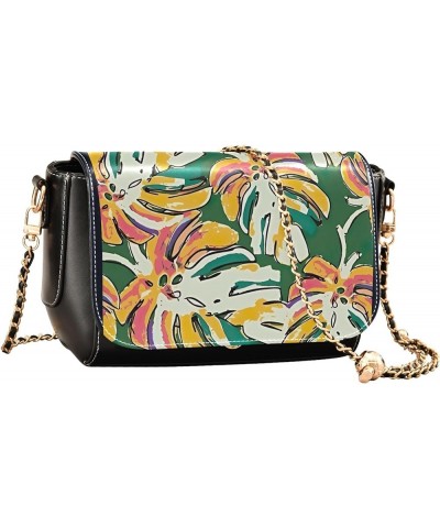 Abstract Colorful Tie Dye Women Leather Shoulder Bag Flower Print Crossbody Bags Women Fashion Handbags Chain Strap Summer Fl...