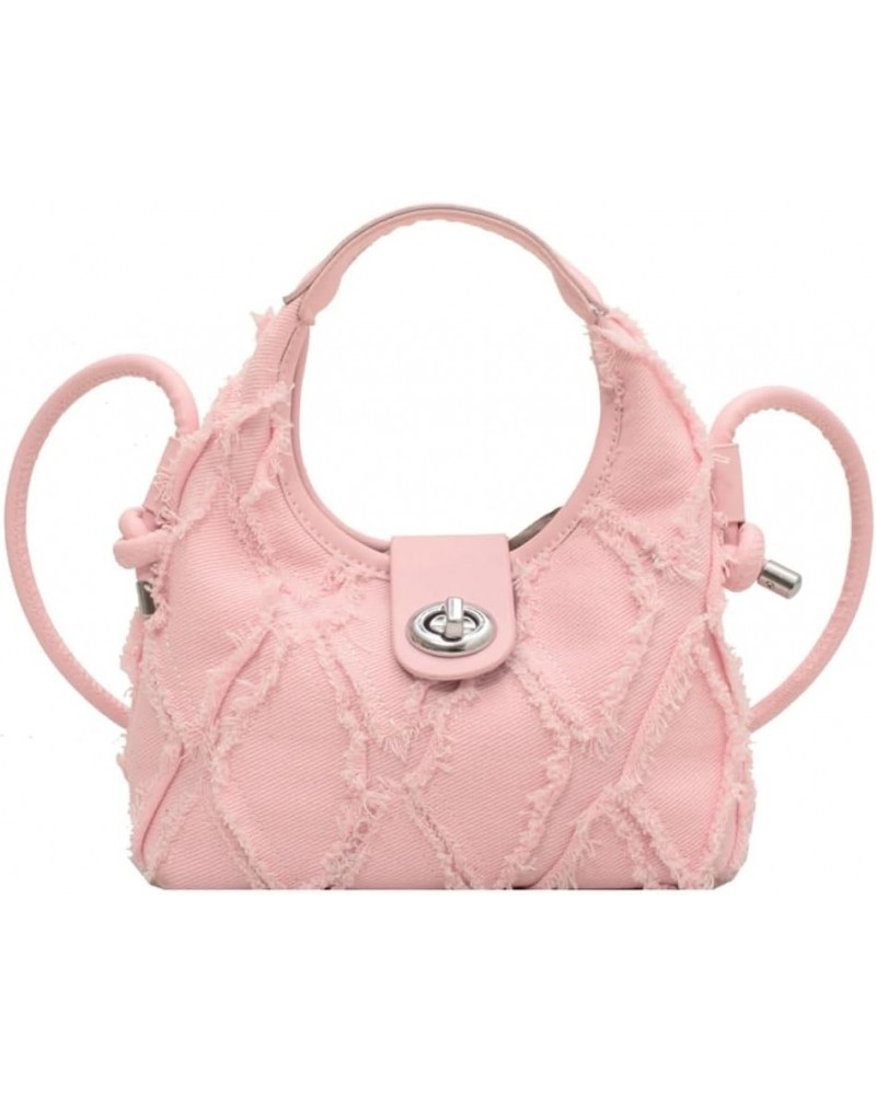 Denim Hobo Bag for Women Crossbody Dumpling Purses Ladies Tassel Shoulder Handbags Totes Satchels with Knotted Strap Pink $13...