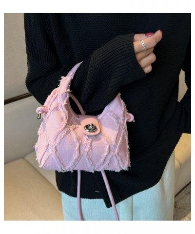 Denim Hobo Bag for Women Crossbody Dumpling Purses Ladies Tassel Shoulder Handbags Totes Satchels with Knotted Strap Pink $13...