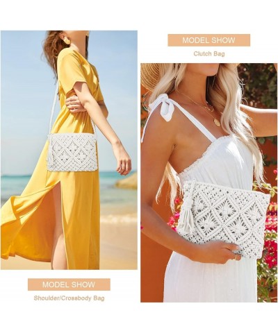 Women's Handwoven Crossbody Purse Summer Beach Clutch Purses Woven Handmade Shoulder Handbag White $18.85 Totes