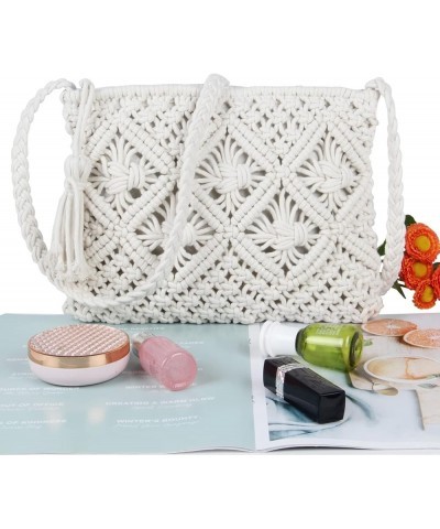 Women's Handwoven Crossbody Purse Summer Beach Clutch Purses Woven Handmade Shoulder Handbag White $18.85 Totes