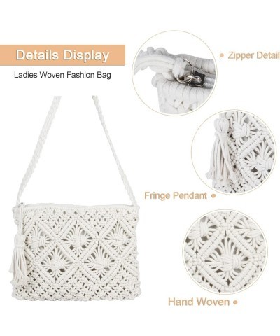 Women's Handwoven Crossbody Purse Summer Beach Clutch Purses Woven Handmade Shoulder Handbag White $18.85 Totes