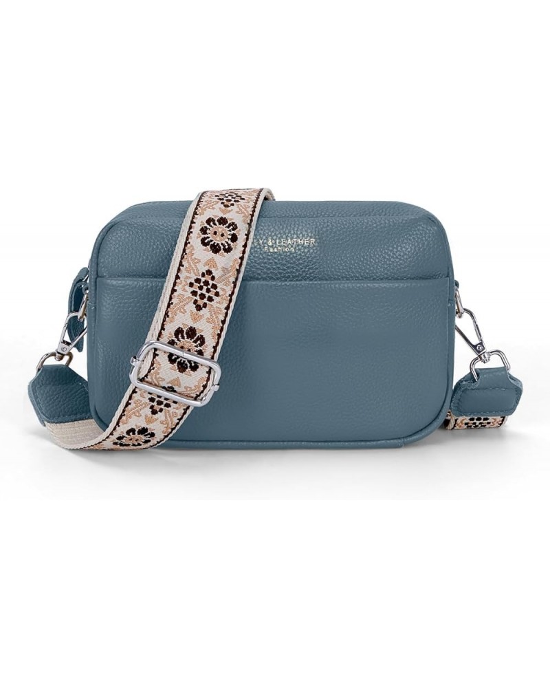 Crossbody Bags for Women Genuine Leather Camera Bag Purse with Wide Guitar Strap Trendy Shoulder Bag Purse A02-blue $15.89 Cr...