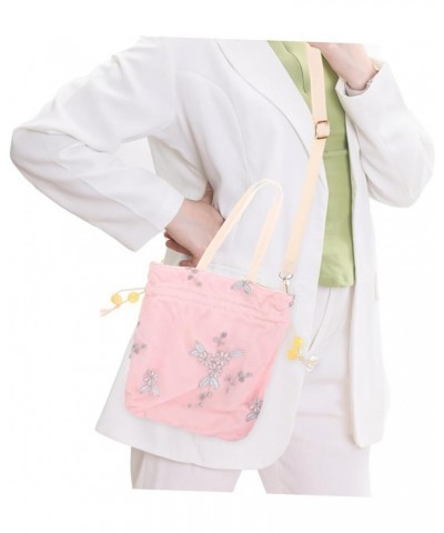 1pc handbag white hand bag white tote purse canvas drawstring bags Embroidered Chinese Retro Crossbody Pink $9.23 Totes