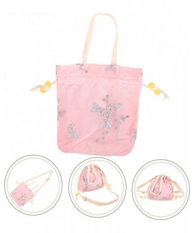 1pc handbag white hand bag white tote purse canvas drawstring bags Embroidered Chinese Retro Crossbody Pink $9.23 Totes