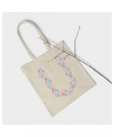 Initialled Natural Cotton Tote Bag - Blue & Pink Initials - Pick A Letter U $14.50 Totes