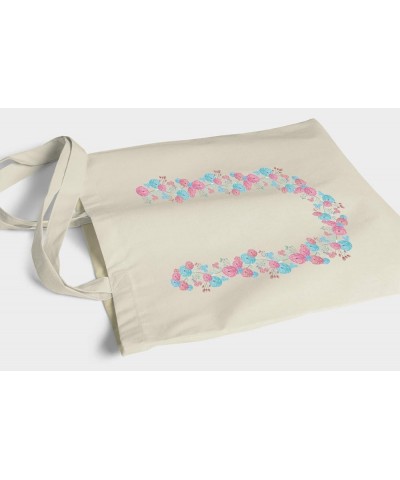 Initialled Natural Cotton Tote Bag - Blue & Pink Initials - Pick A Letter U $14.50 Totes