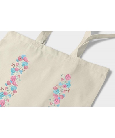 Initialled Natural Cotton Tote Bag - Blue & Pink Initials - Pick A Letter U $14.50 Totes