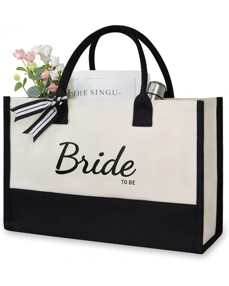 Canvas Tote Bag for Bride, Personalized Bride Gifts for Wedding Bridal Shower Bachelorette Party Engagement Honeymoon, Bridal...