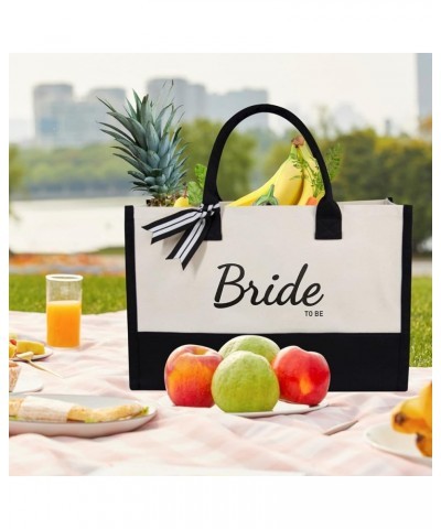 Canvas Tote Bag for Bride, Personalized Bride Gifts for Wedding Bridal Shower Bachelorette Party Engagement Honeymoon, Bridal...