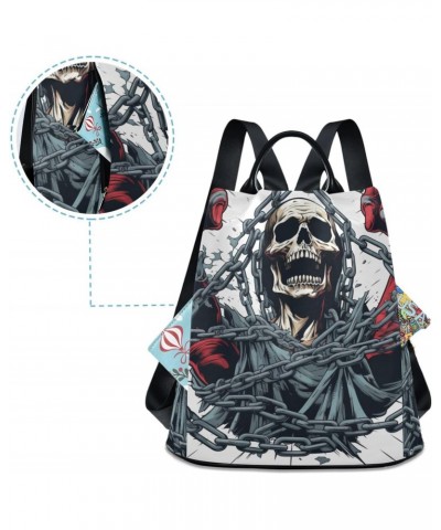 Women Anti Theft Backpack Purse - Skeleton with Chains, Fashion Casual Daypack Shoulder Bag with Key Chain 15 inches $19.27 B...