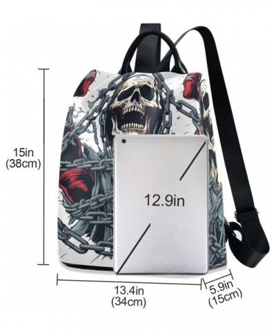 Women Anti Theft Backpack Purse - Skeleton with Chains, Fashion Casual Daypack Shoulder Bag with Key Chain 15 inches $19.27 B...