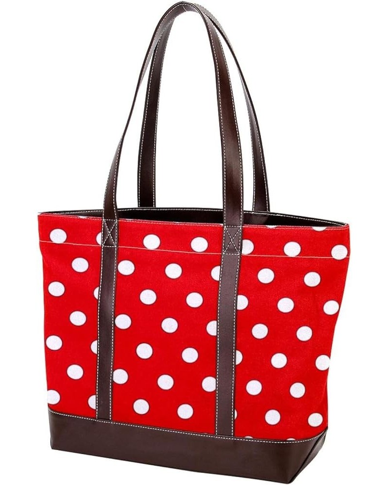 Tote Bags, Large Tote Bag, Tote Bag with Zipper, Red White Dots Fashion, Womens Tote Bags for Work Design 2378 $23.03 Totes