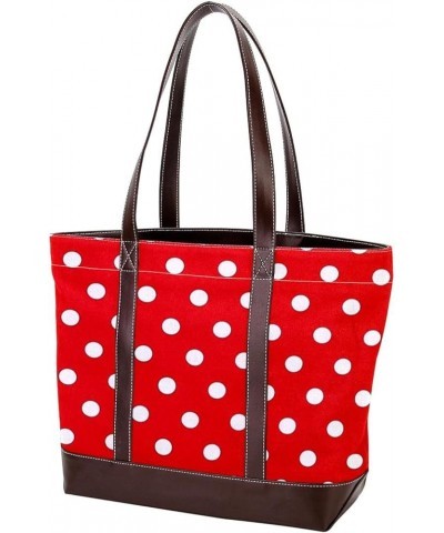 Tote Bags, Large Tote Bag, Tote Bag with Zipper, Red White Dots Fashion, Womens Tote Bags for Work Design 2378 $23.03 Totes