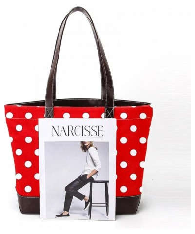 Tote Bags, Large Tote Bag, Tote Bag with Zipper, Red White Dots Fashion, Womens Tote Bags for Work Design 2378 $23.03 Totes