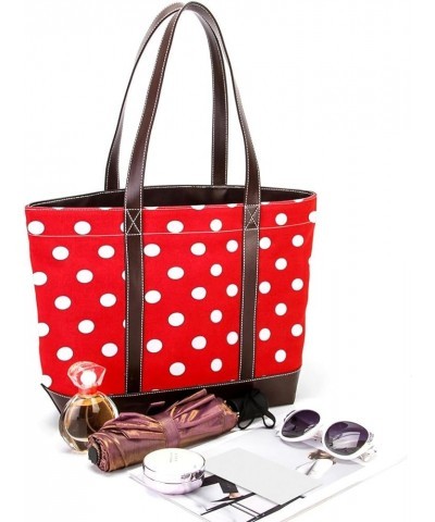 Tote Bags, Large Tote Bag, Tote Bag with Zipper, Red White Dots Fashion, Womens Tote Bags for Work Design 2378 $23.03 Totes