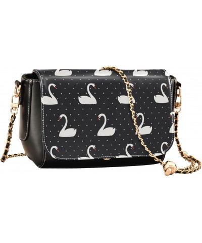 Women's Crossbody Handbags Leather Shoulder Bags Wallet Black Flap (Dots Black Swan) Print Adjustable Chain Straps Satchel Ba...