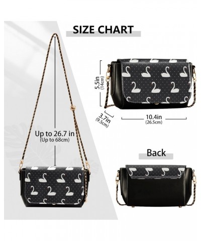 Women's Crossbody Handbags Leather Shoulder Bags Wallet Black Flap (Dots Black Swan) Print Adjustable Chain Straps Satchel Ba...